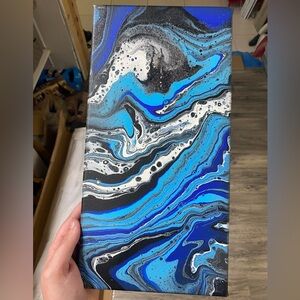 Abstract Blue and Black W/ Glitter Canvas Art